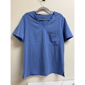Figs Technical Collection Scrub Top Women’s Large Blue V-Neck Pocket Nursing Med